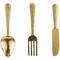Gold Aluminum Knife, Spoon and Fork Utensils Wall Decor Set of 3 4", 23"